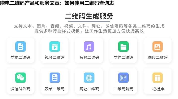 啦电二维码产品和服务文章：如何使用二维码查询表