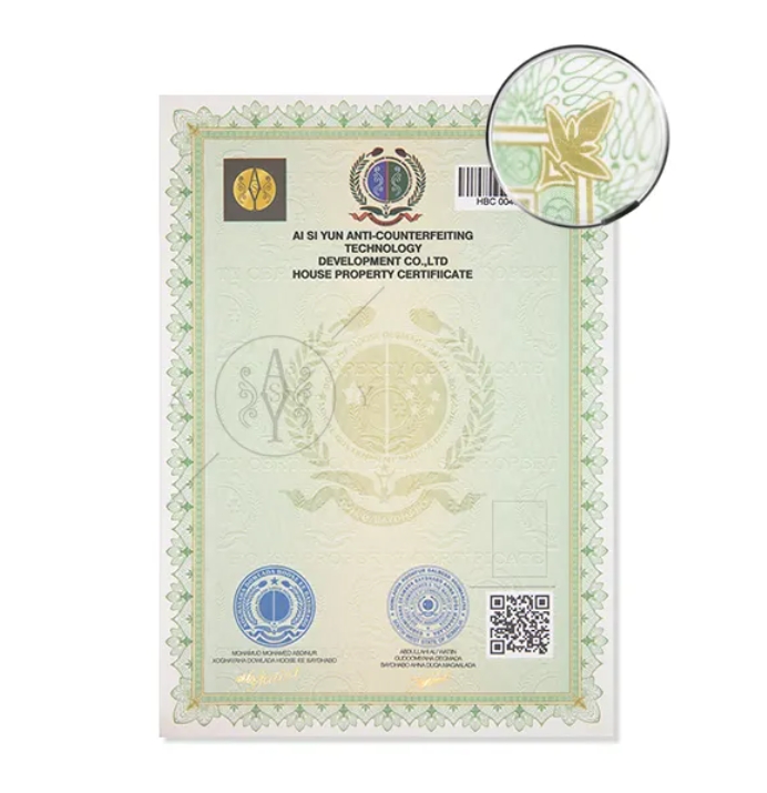 Anti-counterfeiting certificate